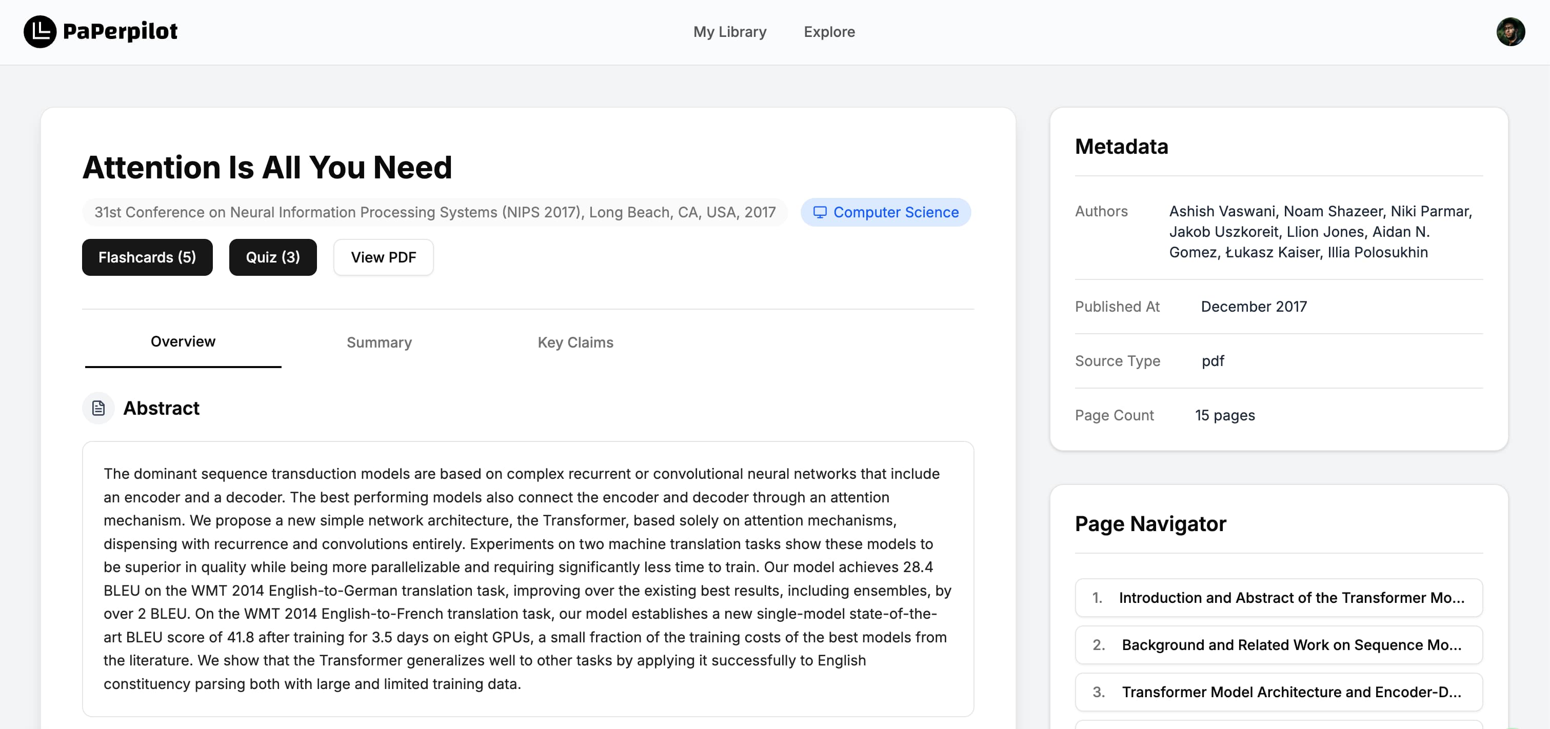 Read papers with AI-generated summaries and insights
